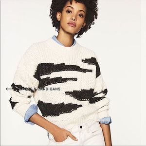 BA & SH Cecile lady pullover cozy plush cream black multi knit semi crop sweater